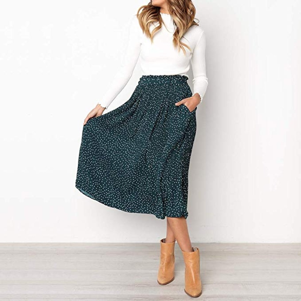 Exlura Womens High Waist Polka Dot Pleated Skirt